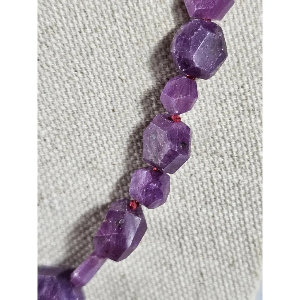 Purple Amethyst Faceted Nugget Bead Necklace Natural Gemstone Boho Statement. - Picture 4 of 7